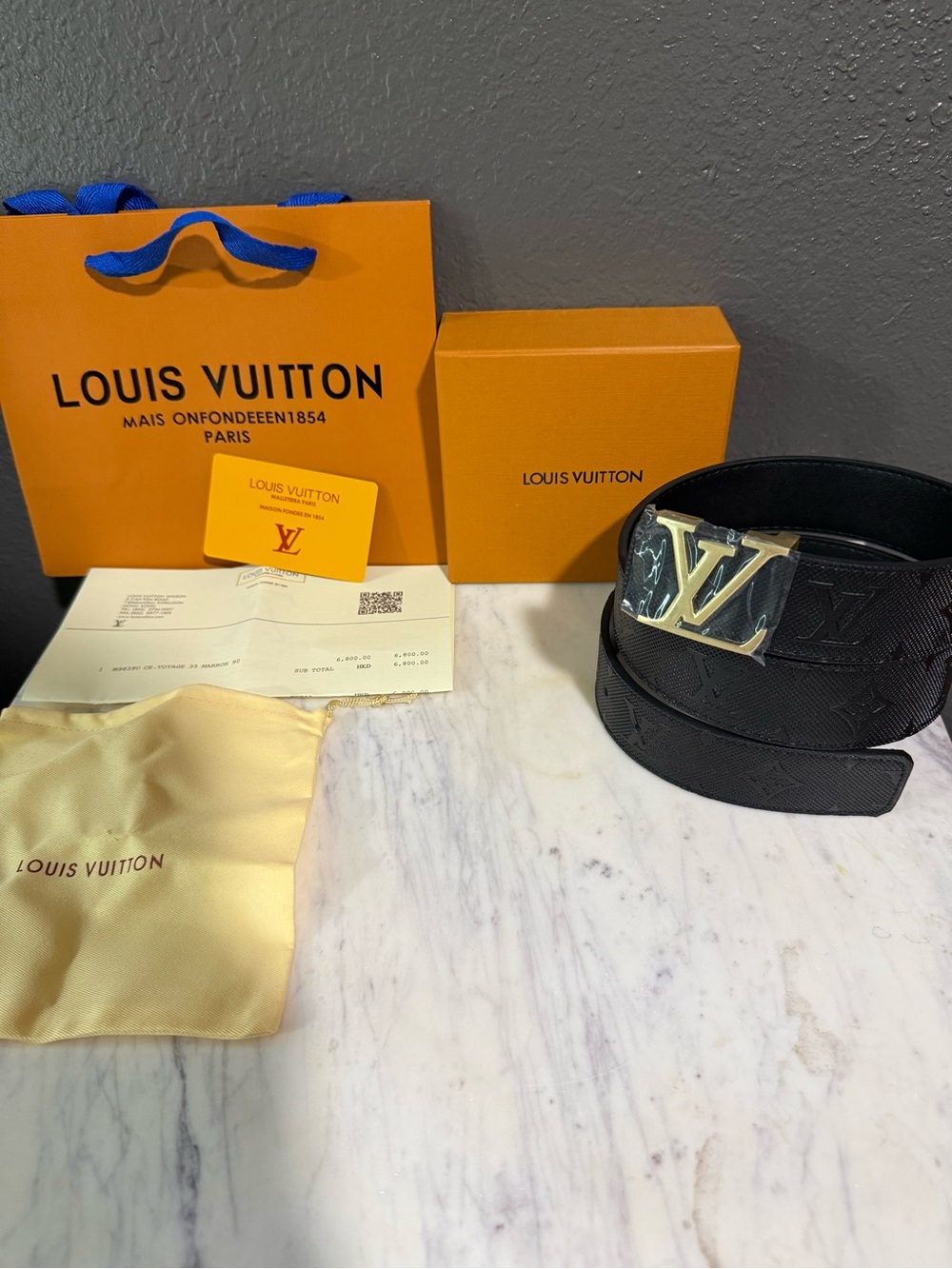 Louis Vuitton Men’s Black LV Initiales Belt with Yellow Buckle